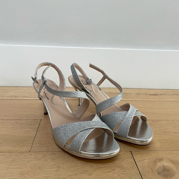 Nina Silver Sparkle Low Heel Evening Shoes - Picture 3 of 11